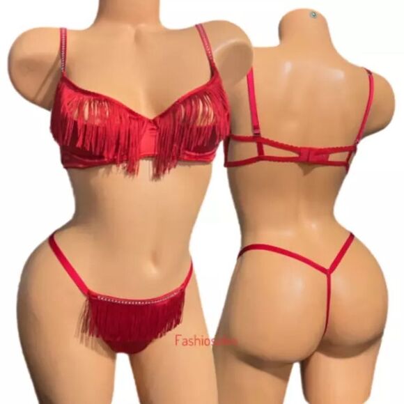 Victoria’s Secret Luxe Set Very Sexy Set Tassel Push Up bra XL & V string L Red - Picture 3 of 3